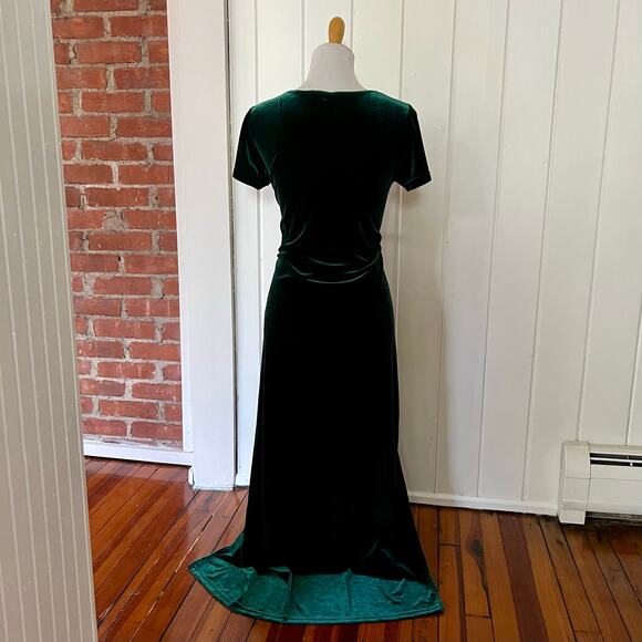Vintage 90s Cassini Emerald Green Velvet Maxi Gown Dress M Dark Academia Holiday - Picture 5 of 10